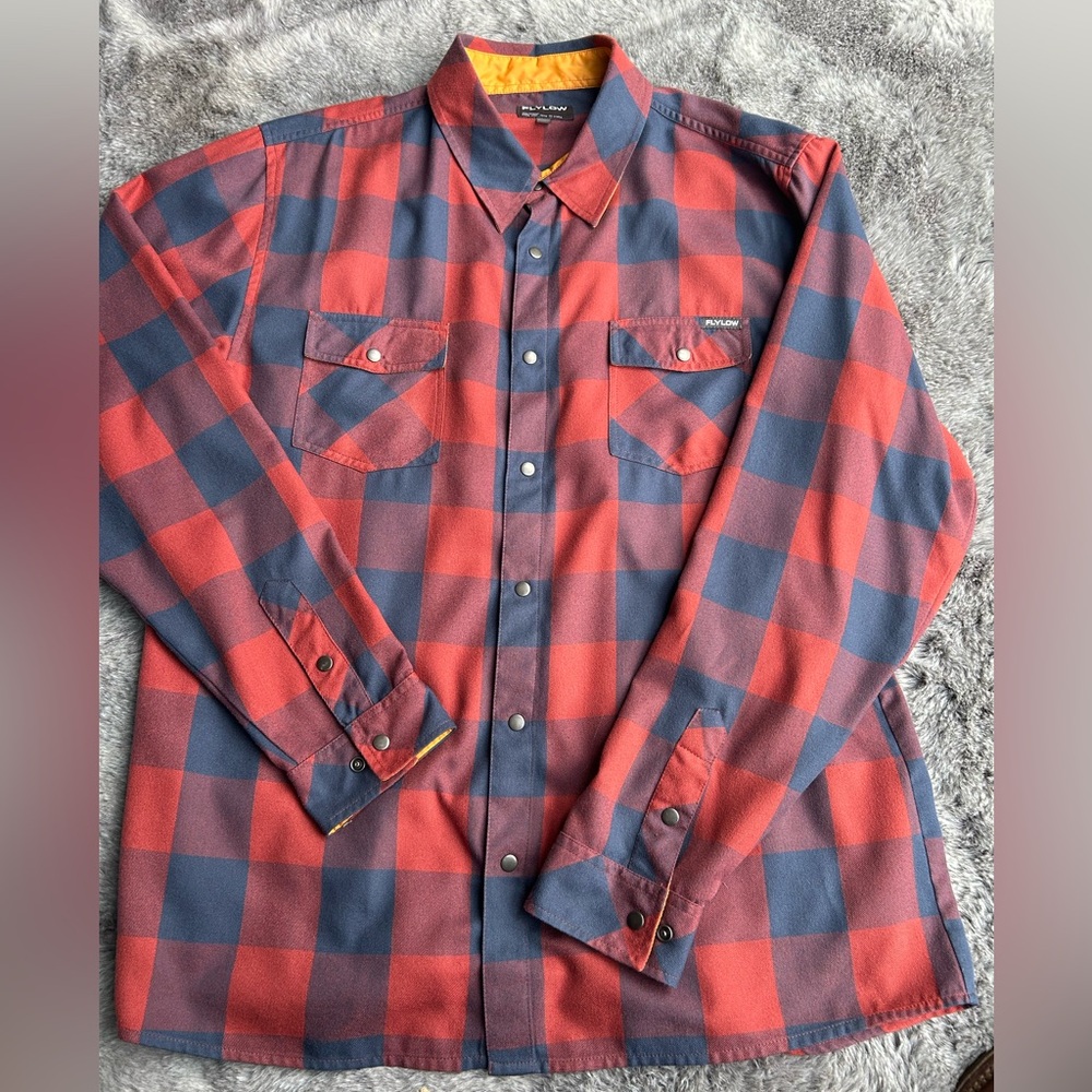 Flylow Men's Casual Red and Blue Checkered Shirt
